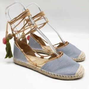 SCHUTZ Brie Lace Up Tassel Pom Pom Flats